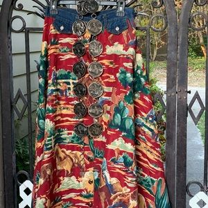 Cowboy Print A-line Maxi Skirt: Vintage Alexander Henry print